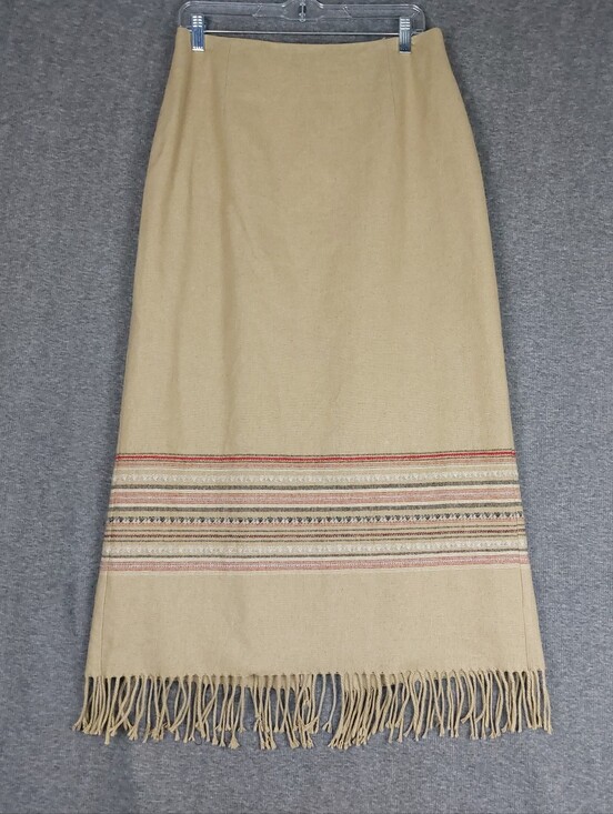 Field Gear Dresses & Skirts - FIELD GEAR WOMENS VTG TAN BROWN WOOL BLEND WESTERN FRINGE BLANKET SKIRT 12